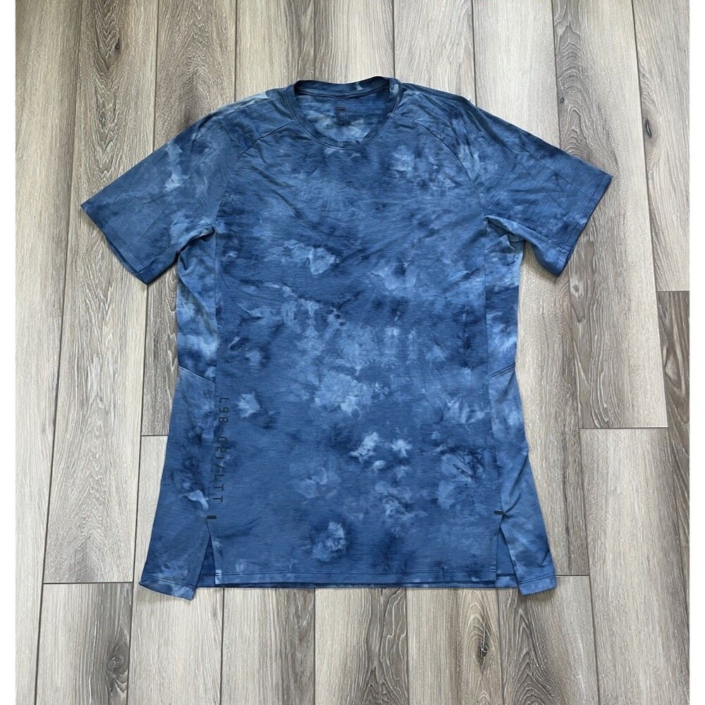 Lululemon Mens Always Agile Short Sleeve Shirt Diamond Dye True Navy Chambray XL